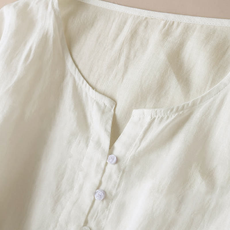 Buddha Stones Embroidery Geometry Nine-Quarter Sleeve Cotton Women's Midi Dress With Pockets