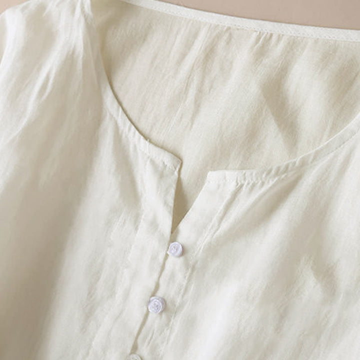 Buddha Stones Embroidery Geometry Nine-Quarter Sleeve Cotton Women's Midi Dress With Pockets