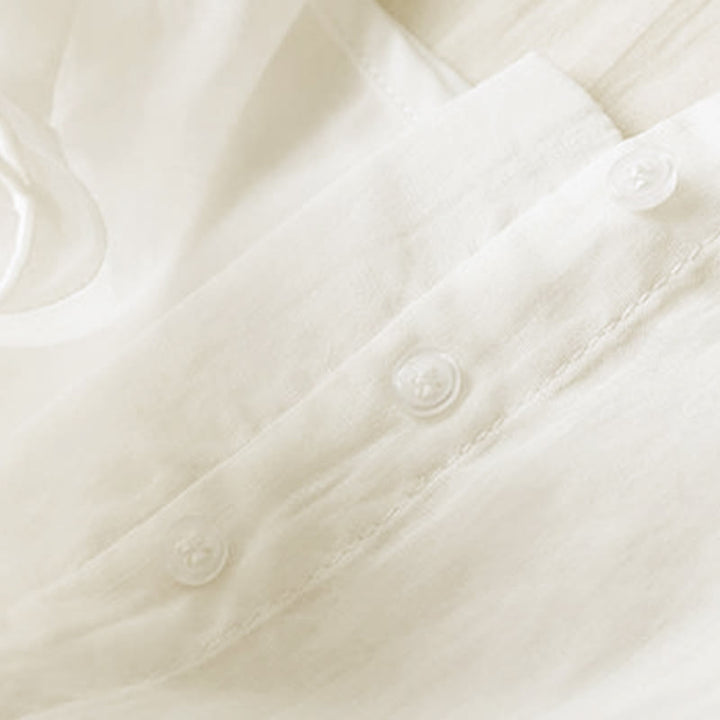 Buddha Stones Embroidery Geometry Nine-Quarter Sleeve Cotton Women's Midi Dress With Pockets