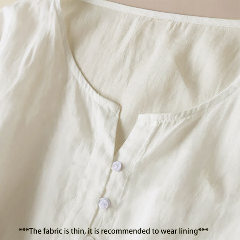 Buddha Stones Embroidery Geometry Nine-Quarter Sleeve Cotton Women's Midi Dress With Pockets