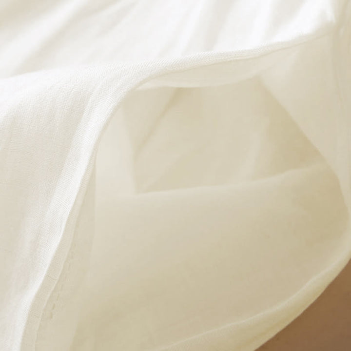 Buddha Stones Embroidery Geometry Nine-Quarter Sleeve Cotton Women's Midi Dress With Pockets