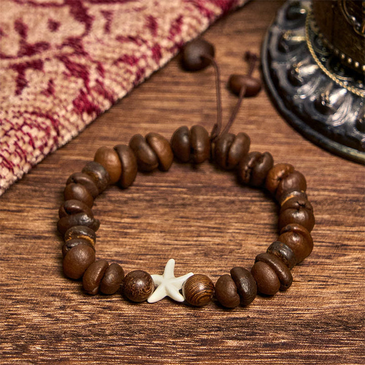 Buddha Stones Handmade Natural Coffee Beans Wood Beads Starfish Bracelet - image 2