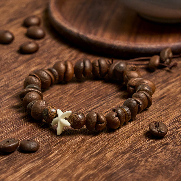 Buddha Stones Handmade Natural Coffee Beans Wood Beads Starfish Bracelet - Coffee Beans(Wrist Circumference 14-17cm) - image 1