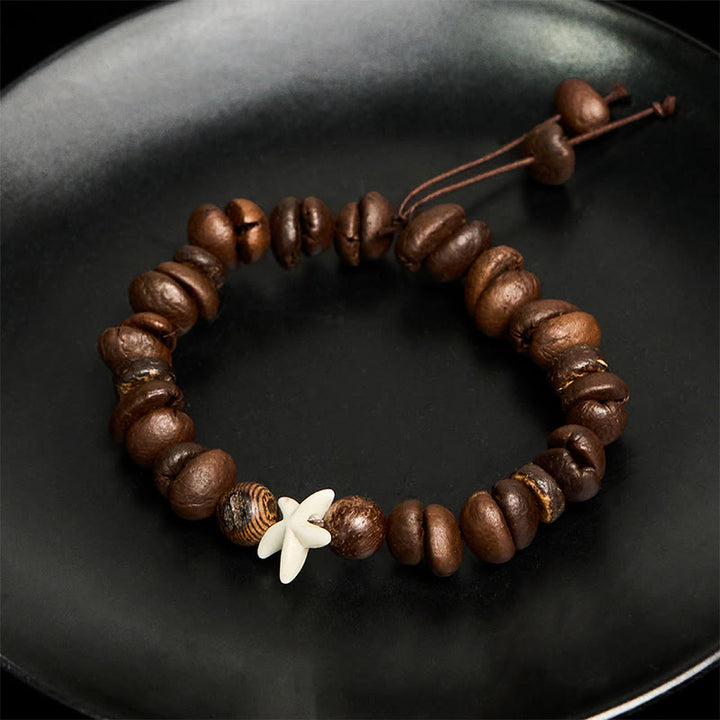 Buddha Stones Handmade Natural Coffee Beans Wood Beads Starfish Bracelet - image 4