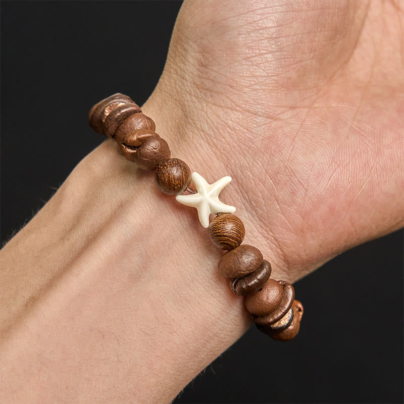 Buddha Stones Handmade Natural Coffee Beans Wood Beads Starfish Bracelet - image 5