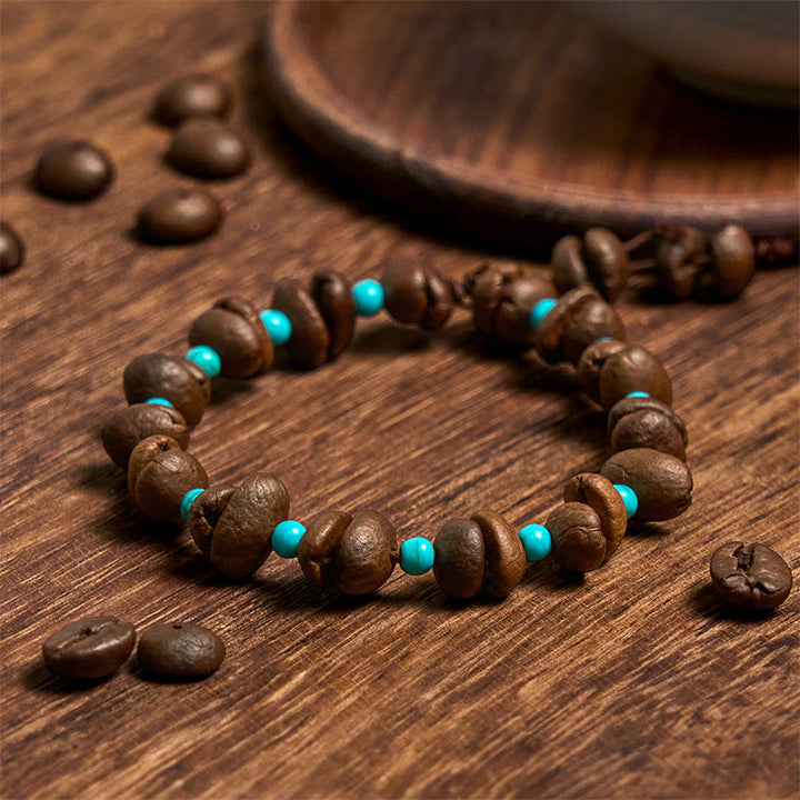 Buddha Stones Handmade Natural Coffee Beans Turquoise Beads Bracelet - Coffee Beans(Wrist Circumference 14-17cm) - image 1