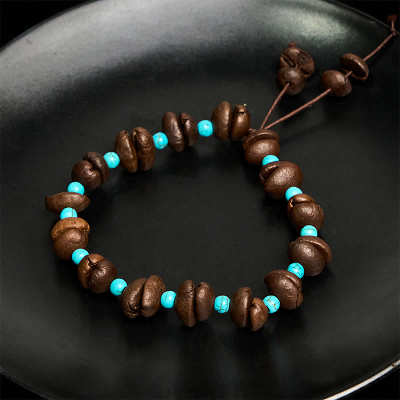 Buddha Stones Handmade Natural Coffee Beans Turquoise Beads Bracelet - image 4