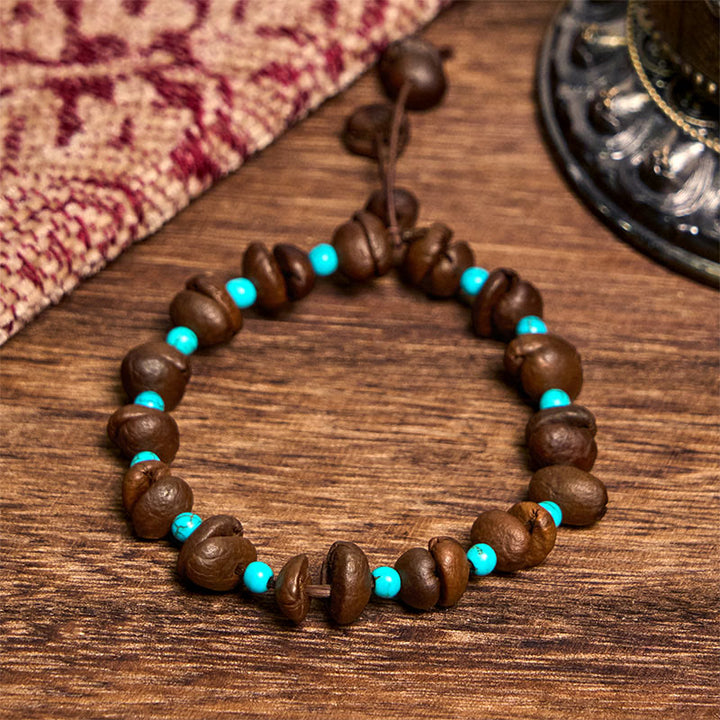 Buddha Stones Handmade Natural Coffee Beans Turquoise Beads Bracelet - image 2
