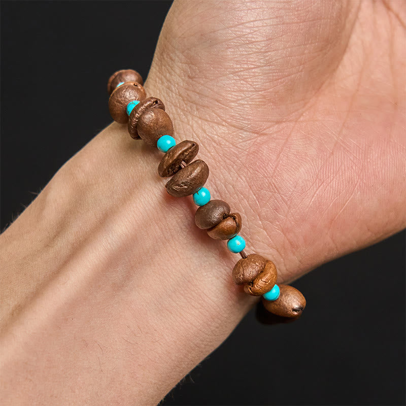Buddha Stones Handmade Natural Coffee Beans Turquoise Beads Bracelet - image 5