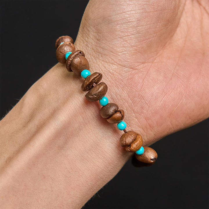 Buddha Stones Handmade Natural Coffee Beans Turquoise Beads Bracelet - image 5