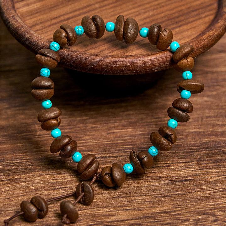 Buddha Stones Handmade Natural Coffee Beans Turquoise Beads Bracelet - image 3