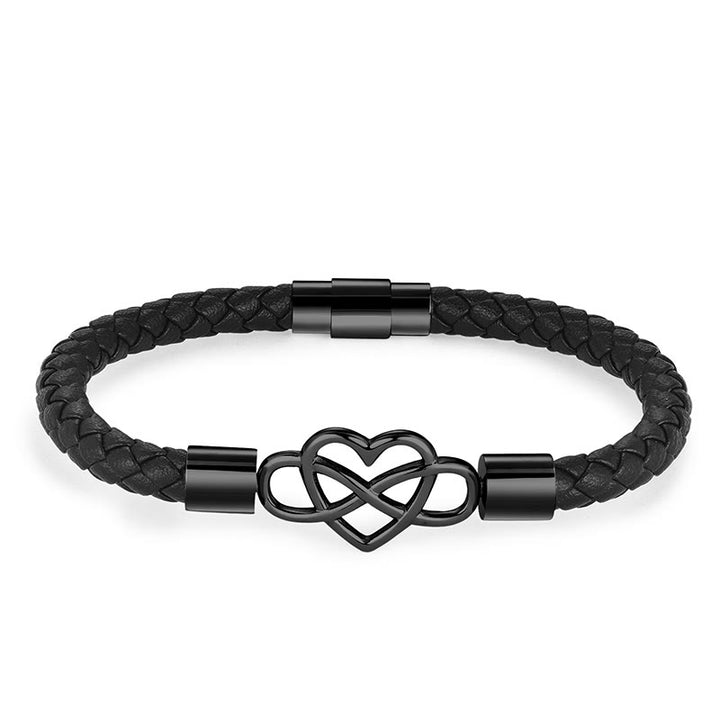 Buddha Stones Geometric Leather Titanium Steel Strengthen Buckle Bracelet - Single Layer Black(Wrist Circumference 19cm) - image 8