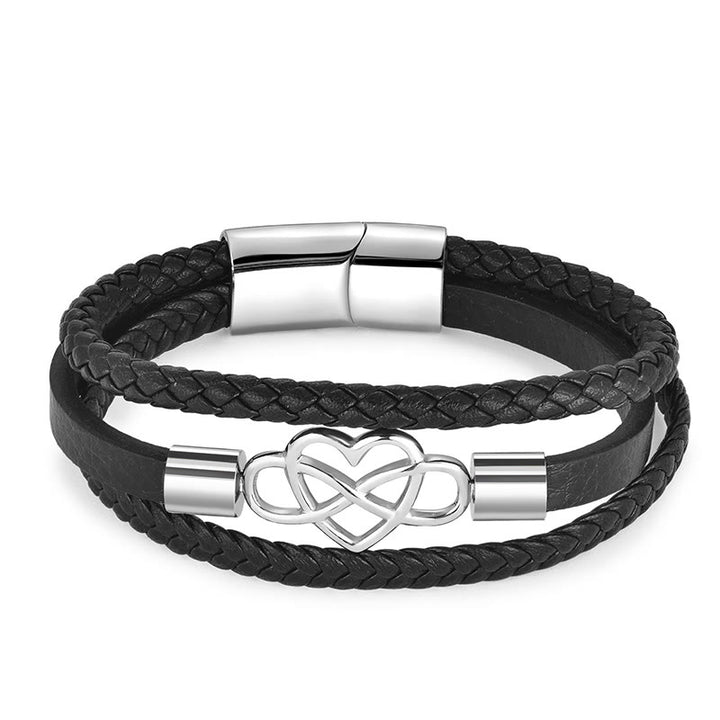 Buddha Stones Geometric Leather Titanium Steel Strengthen Buckle Bracelet - image 4