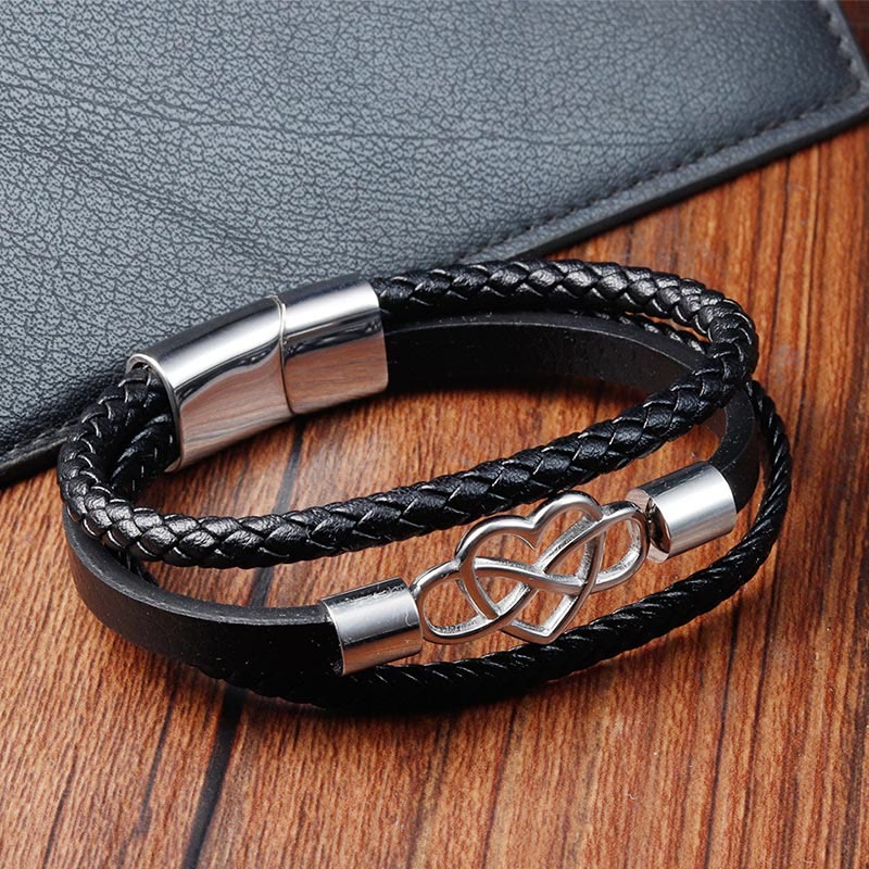 Buddha Stones Geometric Leather Titanium Steel Strengthen Buckle Bracelet - image 1