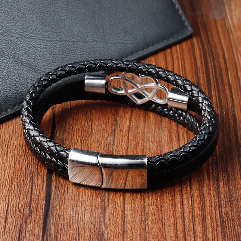 Buddha Stones Geometric Leather Titanium Steel Strengthen Buckle Bracelet - image 3