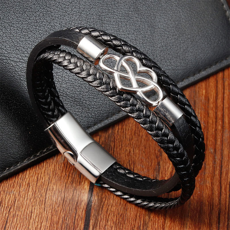 Buddha Stones Geometric Leather Titanium Steel Strengthen Buckle Bracelet - Multilayer Steel(Wrist Circumference 19cm) - image 0