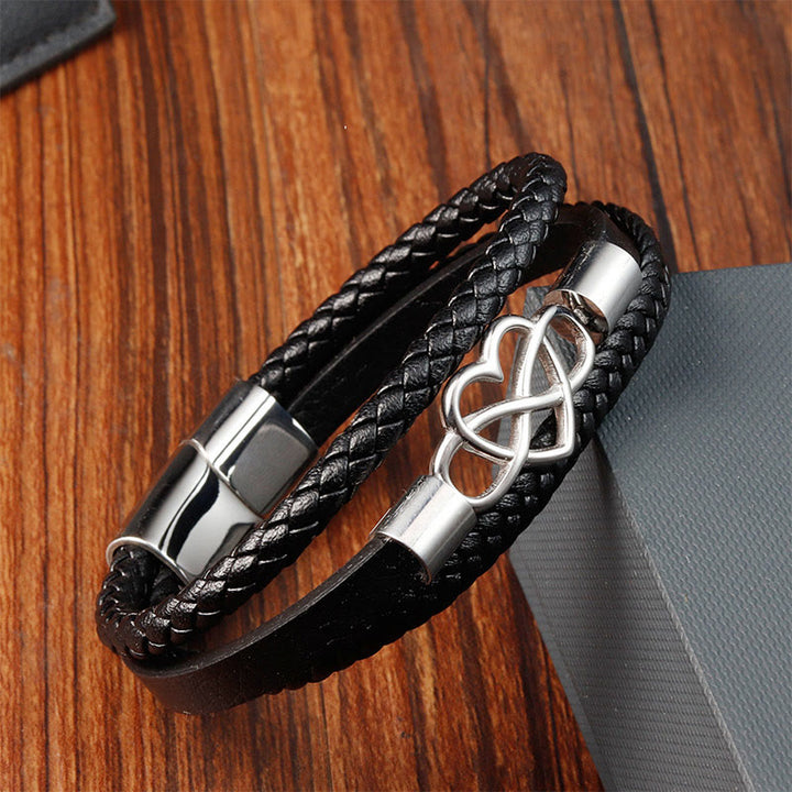 Buddha Stones Geometric Leather Titanium Steel Strengthen Buckle Bracelet - image 2