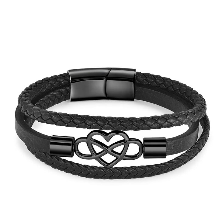 Buddha Stones Geometric Leather Titanium Steel Strengthen Buckle Bracelet - Multilayer Black(Wrist Circumference 19cm) - image 7