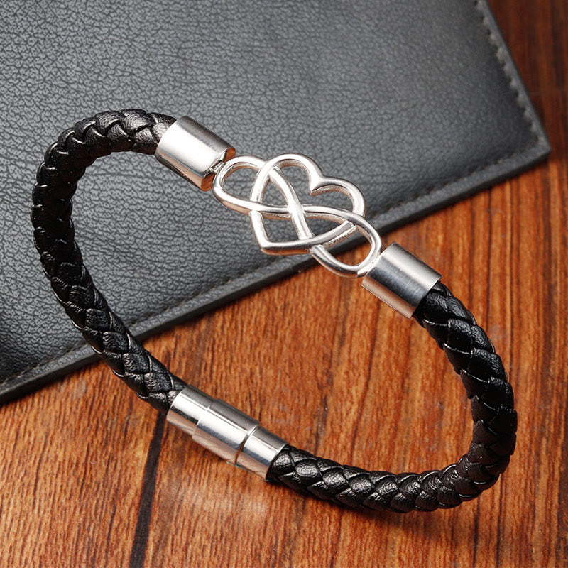 Buddha Stones Geometric Leather Titanium Steel Strengthen Buckle Bracelet - image 11