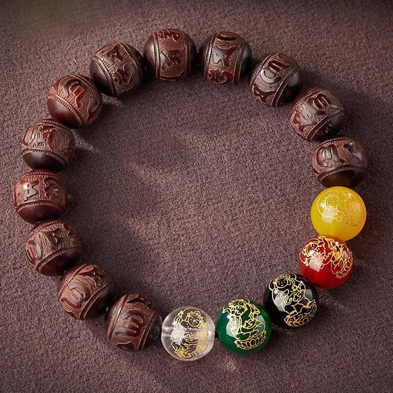 Buddha Stones Small Leaf Red Sandalwood Five Directions Gods of Wealth Calm Bracelet - image 11