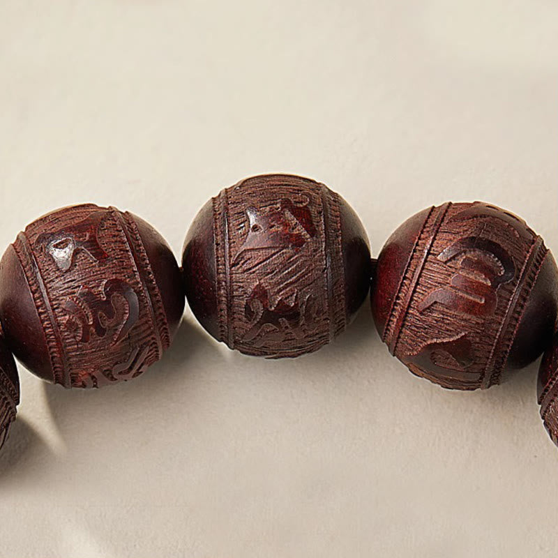 Buddha Stones Small Leaf Red Sandalwood Five Directions Gods of Wealth Calm Bracelet - image 17