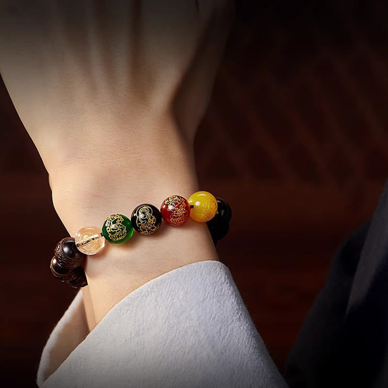 Buddha Stones Small Leaf Red Sandalwood Five Directions Gods of Wealth Calm Bracelet - image 16