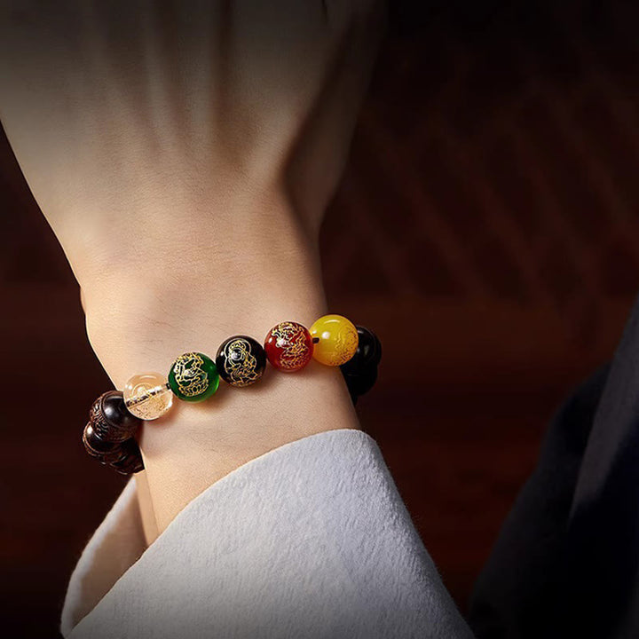 Buddha Stones Small Leaf Red Sandalwood Five Directions Gods of Wealth Calm Bracelet - image 16