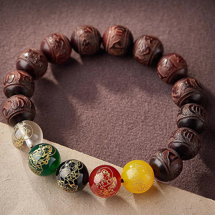 Buddha Stones Small Leaf Red Sandalwood Five Directions Gods of Wealth Calm Bracelet - image 4