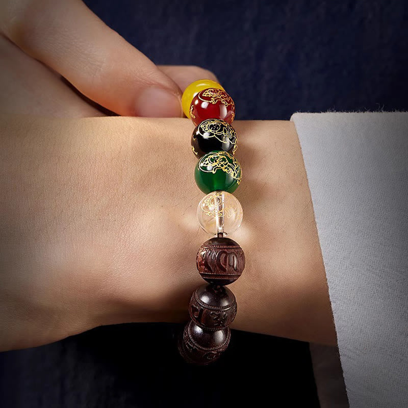 Buddha Stones Small Leaf Red Sandalwood Five Directions Gods of Wealth Calm Bracelet - image 14