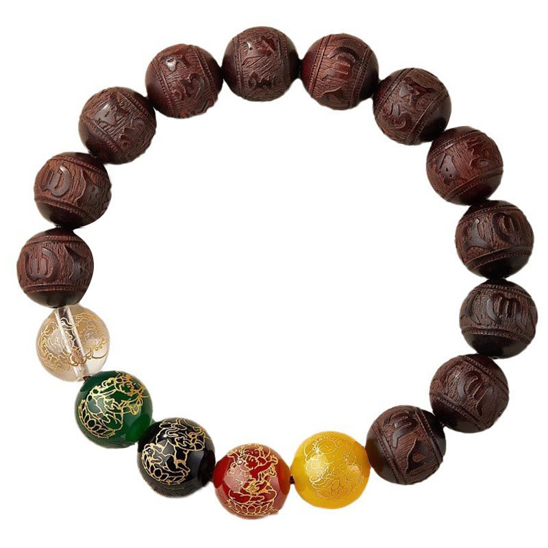 Buddha Stones Small Leaf Red Sandalwood Five Directions Gods of Wealth Calm Bracelet - image 12