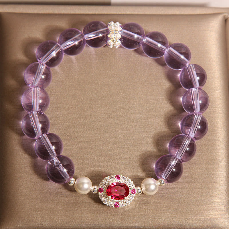 Buddha Stones Natural Amethyst Pearl Red Zircon Balance Bracelet - image 4