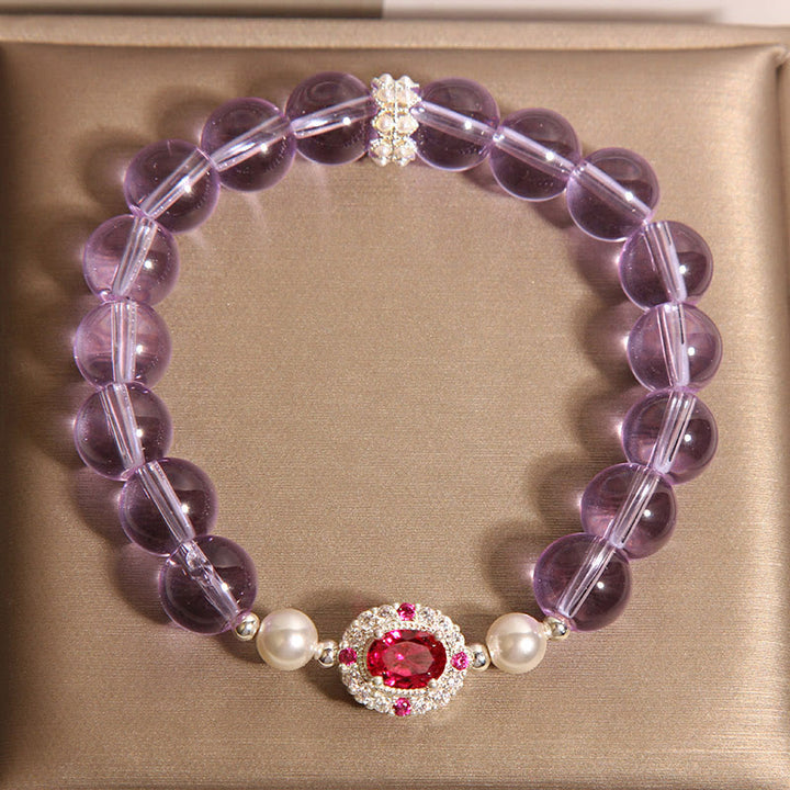 Buddha Stones Natural Amethyst Pearl Red Zircon Balance Bracelet - image 4