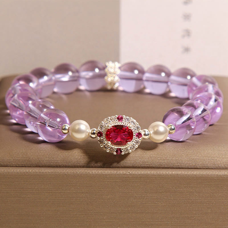Buddha Stones Natural Amethyst Pearl Red Zircon Balance Bracelet - Amethyst(Wrist Circumference: 15-19cm) - image 1