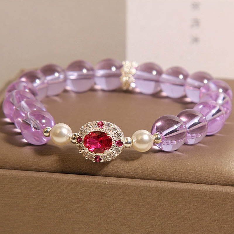 Buddha Stones Natural Amethyst Pearl Red Zircon Balance Bracelet - image 2