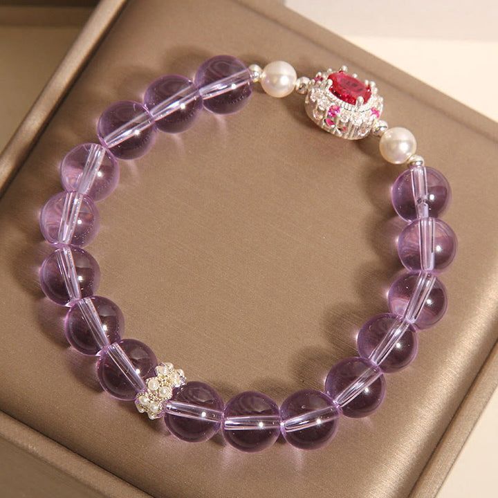 Buddha Stones Natural Amethyst Pearl Red Zircon Balance Bracelet - image 5