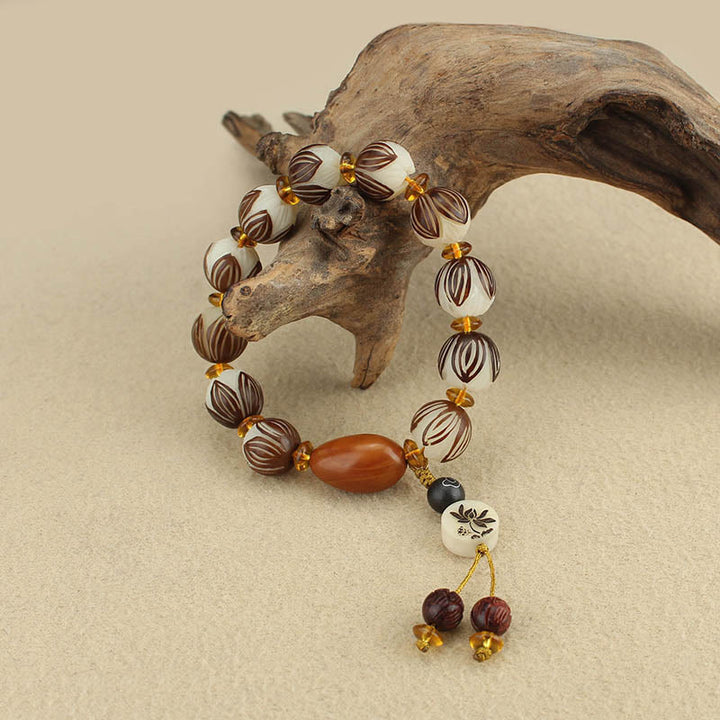 Buddha Stones Tibetan Mala White Bodhi Seed Peace Bracelet - image 12