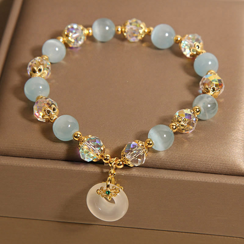 Buddha Stones Blue Cat's Eye White Crystal Peace Buckle Meaning Balance Bracelet - image 4