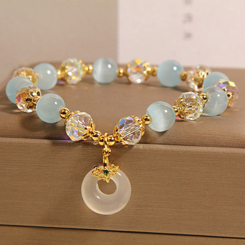 Buddha Stones Blue Cat's Eye White Crystal Peace Buckle Meaning Balance Bracelet - image 2