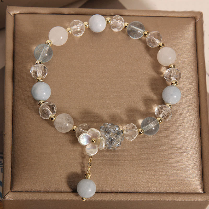 Buddha Stones Aquamarine Yellow Cat's Eye Stone Flower Peace Bracelet - image 3