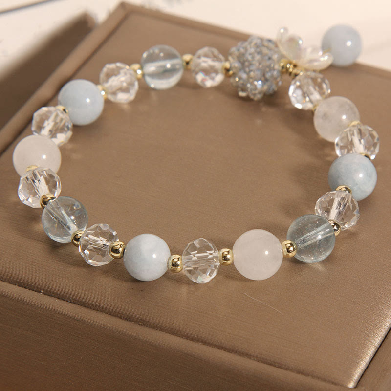 Buddha Stones Aquamarine Yellow Cat's Eye Stone Flower Peace Bracelet - image 5