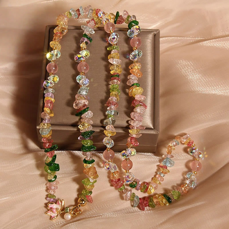 Buddha Stones Butterfly Flower Amethyst Strawberry Quartz Balance Necklace Pendant - Colored Crystal With Flower - image 11