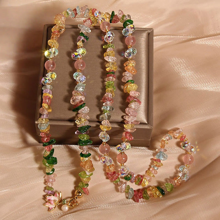 Buddha Stones Butterfly Flower Amethyst Strawberry Quartz Balance Necklace Pendant - Colored Crystal With Flower - image 11