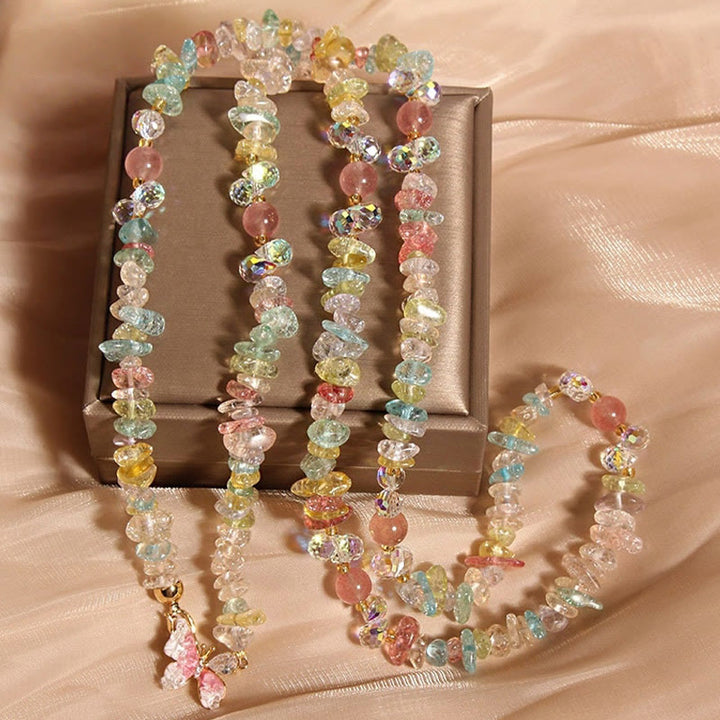 Buddha Stones Butterfly Flower Amethyst Strawberry Quartz Balance Necklace Pendant - Colored Crystal With Butterfly - image 14