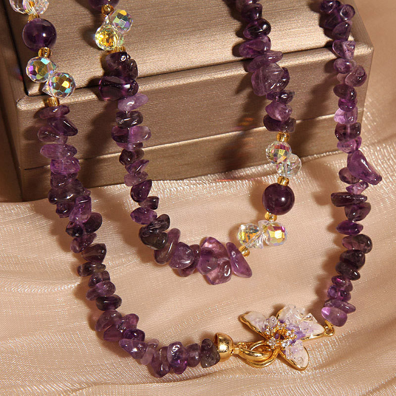 Buddha Stones Butterfly Flower Amethyst Strawberry Quartz Balance Necklace Pendant - image 5