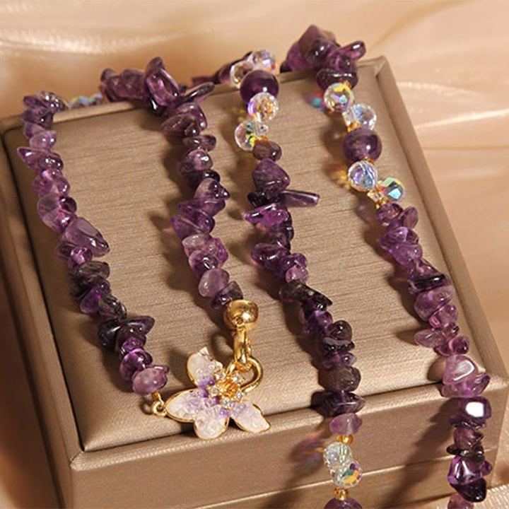 Buddha Stones Butterfly Flower Amethyst Strawberry Quartz Balance Necklace Pendant - image 3