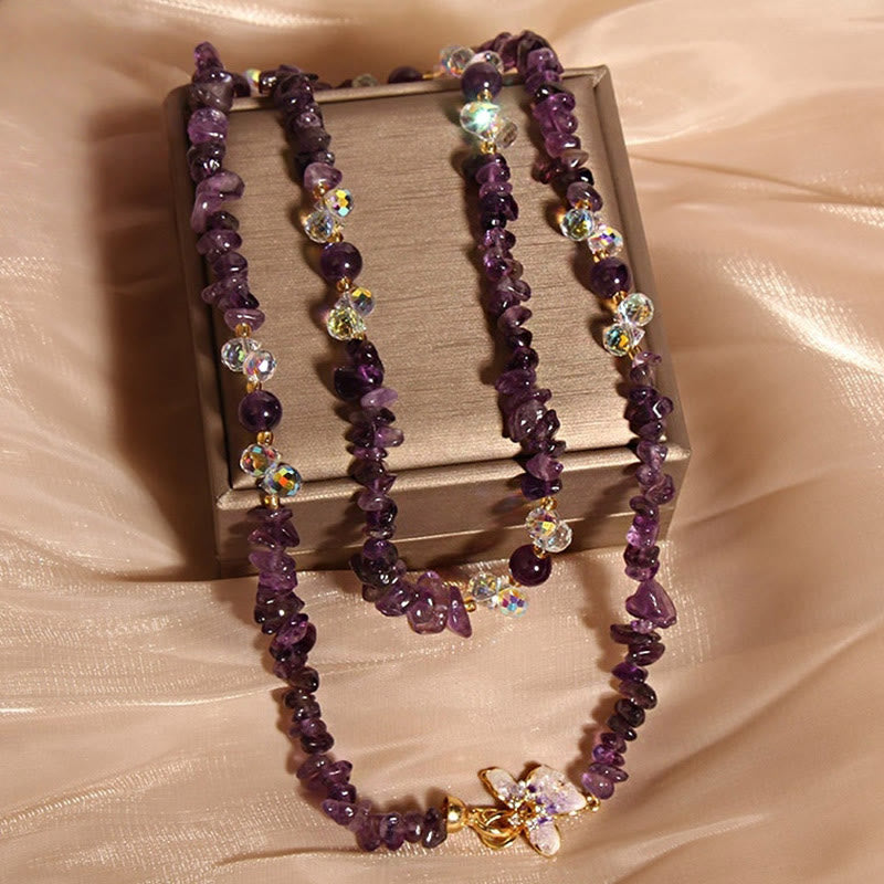 Buddha Stones Butterfly Flower Amethyst Strawberry Quartz Balance Necklace Pendant - image 2