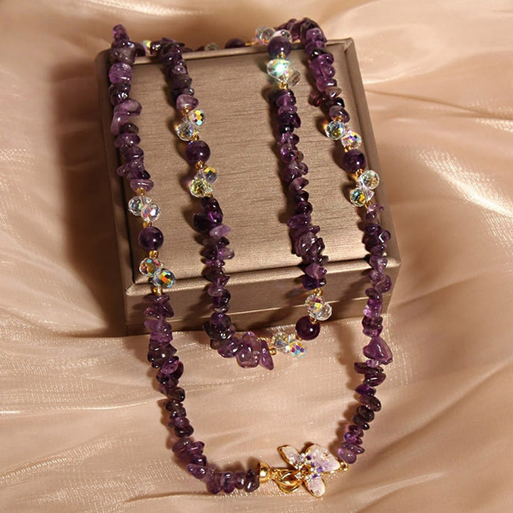 Buddha Stones Butterfly Flower Amethyst Strawberry Quartz Balance Necklace Pendant - image 2