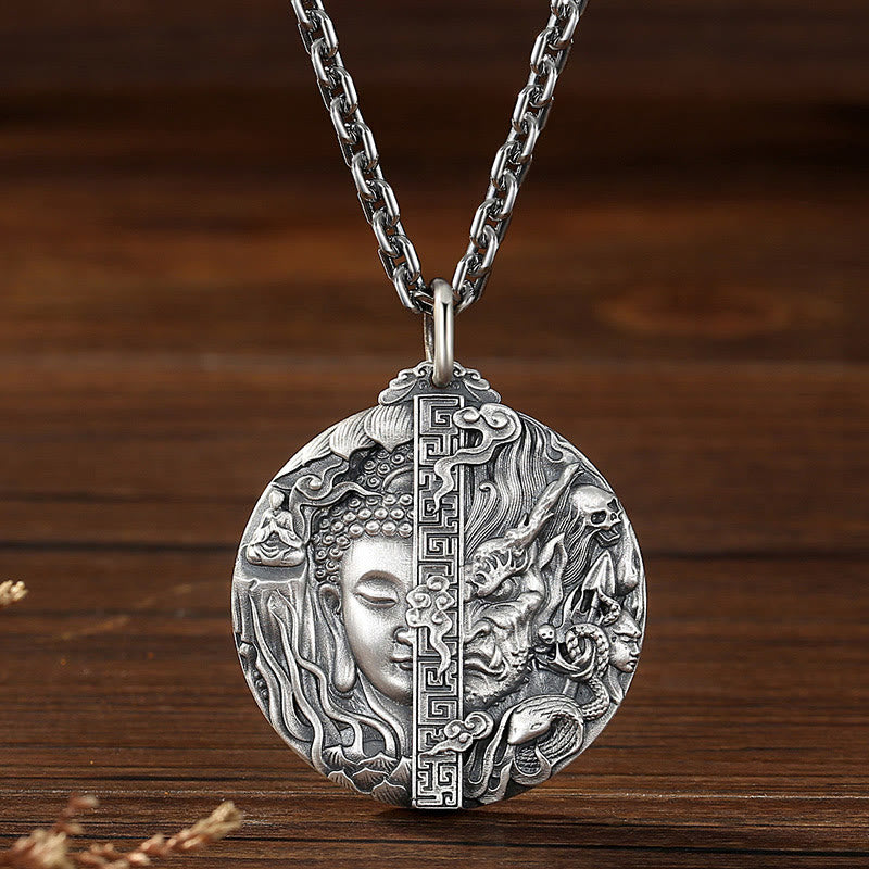 Buddha Stones Copper Buddha Demon Pattern Compassion Pendant Necklace - image 2