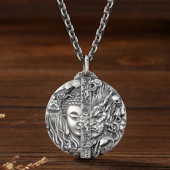 Buddha Stones Copper Buddha Demon Pattern Compassion Pendant Necklace - image 2