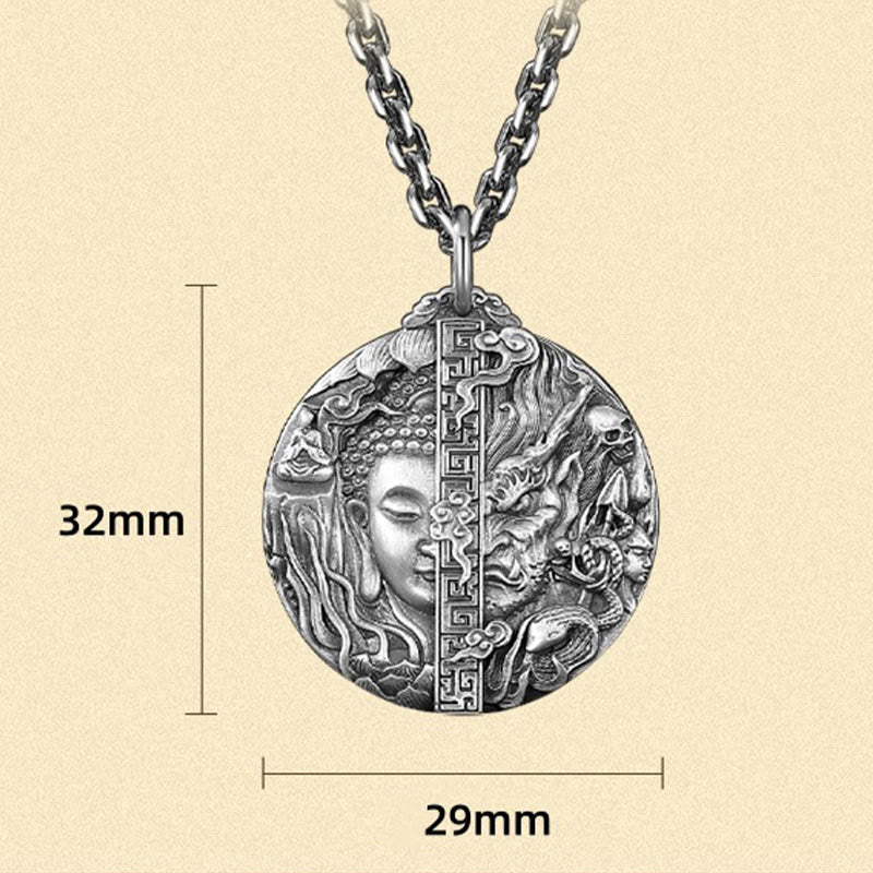 Buddha Stones Copper Buddha Demon Pattern Compassion Pendant Necklace - image 8
